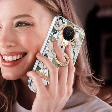 Wigento Handyhülle Für Nokia G20 / G10 Silikon Case TPU mit Ring Flower Motiv 1 Schutz Hülle Cover