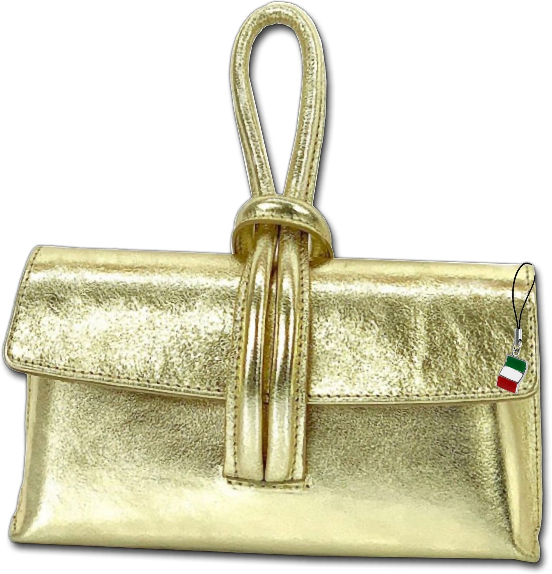 FLORENCE Abendtasche Abendtasche gold Florence Tasche Leder (Umhängetasche, Umhängetasche), Damen Tasche Echtes Leder gold, Made-In Italy