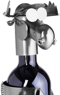 BRUBAKER Weinflaschenhalter Elch als Jäger, (1-St., inklusive Grußkarte), Metall Skulptur, lustiges Wein Geschenk