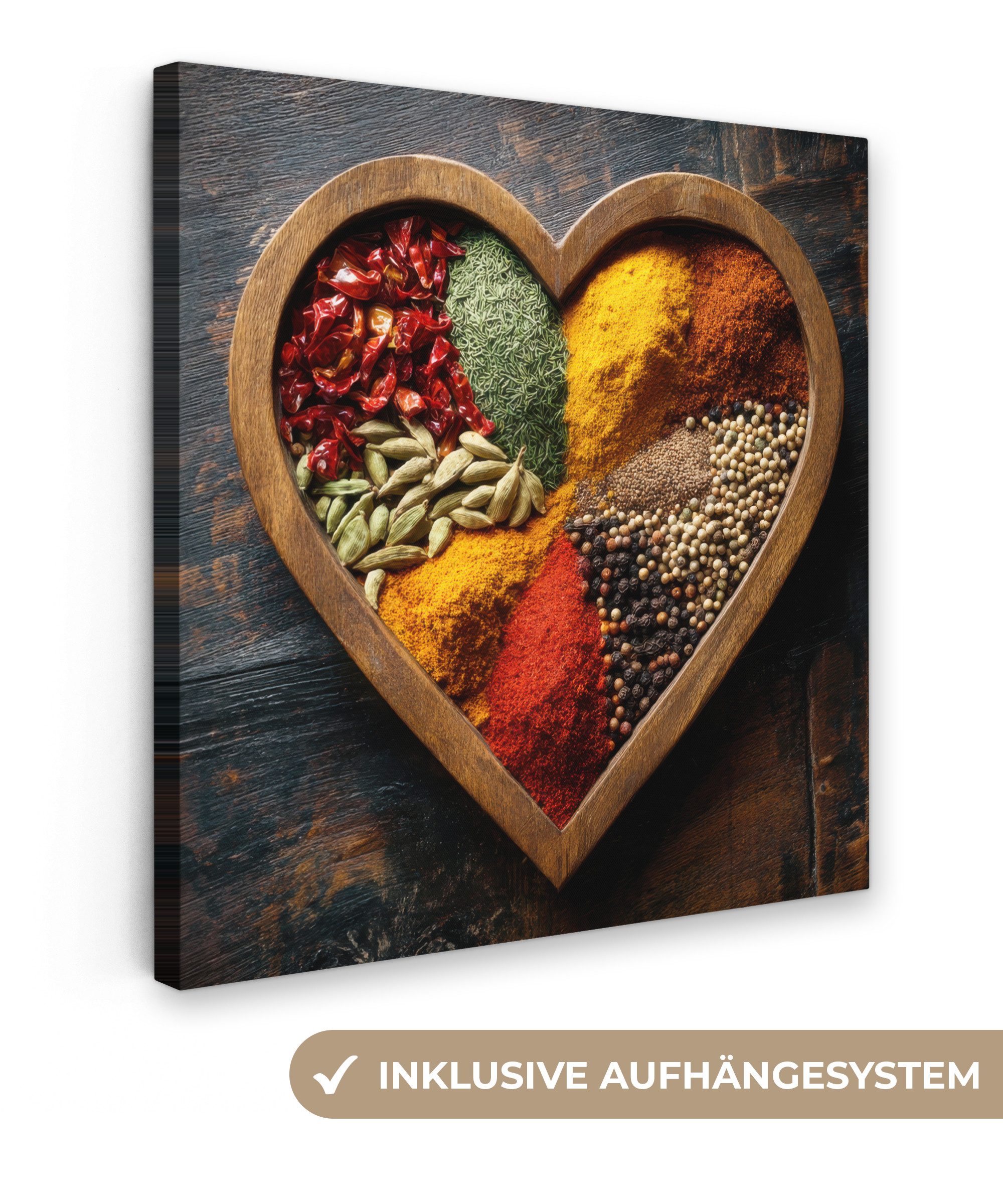 OneMillionCanvasses® Leinwandbild Hölzern - Herz - Bunt - Gewürze, Fotodruc günstig online kaufen