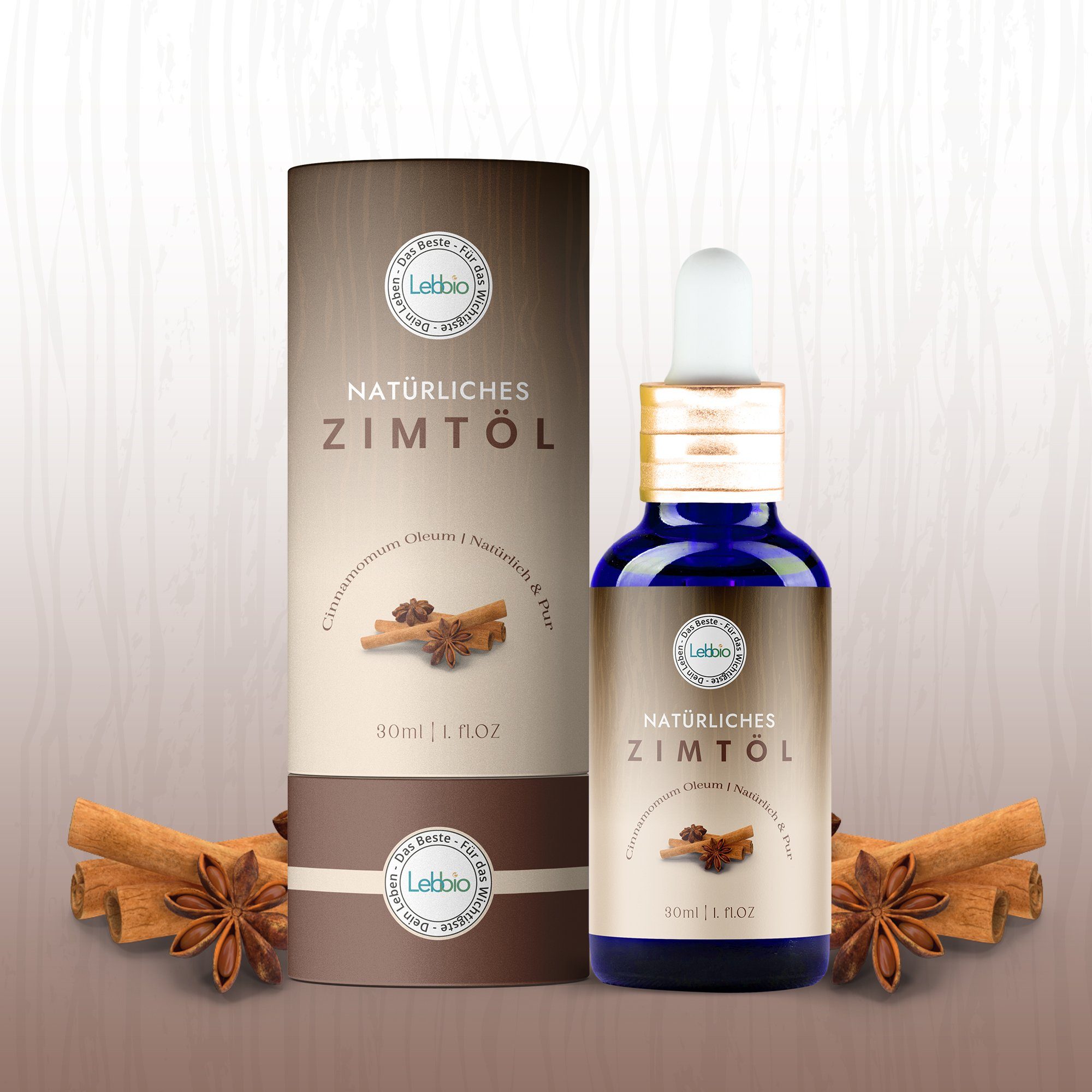 Lebbio Körperöl Zimtöl – 100% Pur und natürlich, 30ml, Fördert Wohlbefinden & kann Blutzuckerspiegel stabilisieren