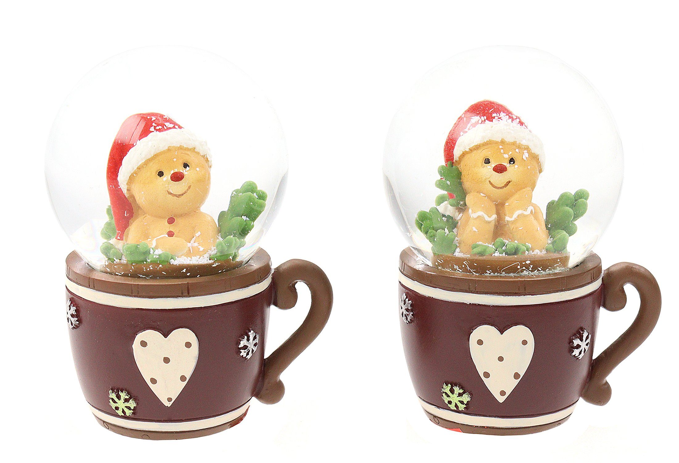 ELLUG Schneekugel 2er Set Schneekugel 45mm in weihnachtlicher Tasse H: 7cm, zum Schütteln mit Schneefall