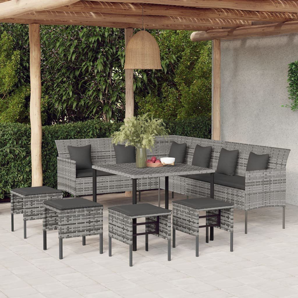 vidaXL GartenEssgruppe 6tlg. GartenEssgruppe mit Kissen Grau Poly