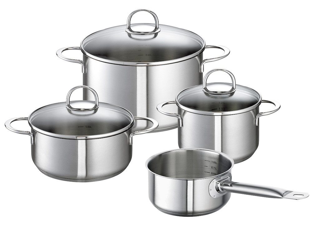 SCHULTE-UFER Topf-Set Smilla, Edelstahl 18/10 (Set, 7-tlg., 2 x Fleischtopf, 1 x Stieltopf, 1 x Bratentopf), Bratentopf Ø 20cm, Fleischtopf Ø 16 cm, Ø 24 cm, Stieltopf Ø 16 cm
