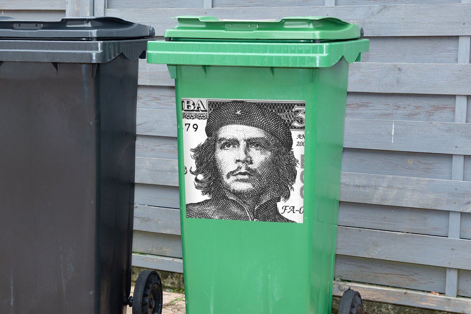 Container, Sticker, MuchoWow 3-Peso-Note von (1 Guavara Che Schwarz-Weiß-Porträt auf Mülltonne, Abfalbehälter Mülleimer-aufkleber, einer Wandsticker St),