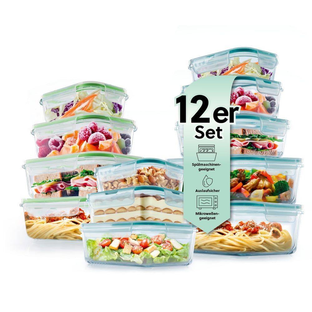 GOURMETmaxx Frischhaltedose GOURMETmaxx Glas-Frischhaltedosen 24er Set, Borosilikatglas/Glas/Kunststoff/Silikon