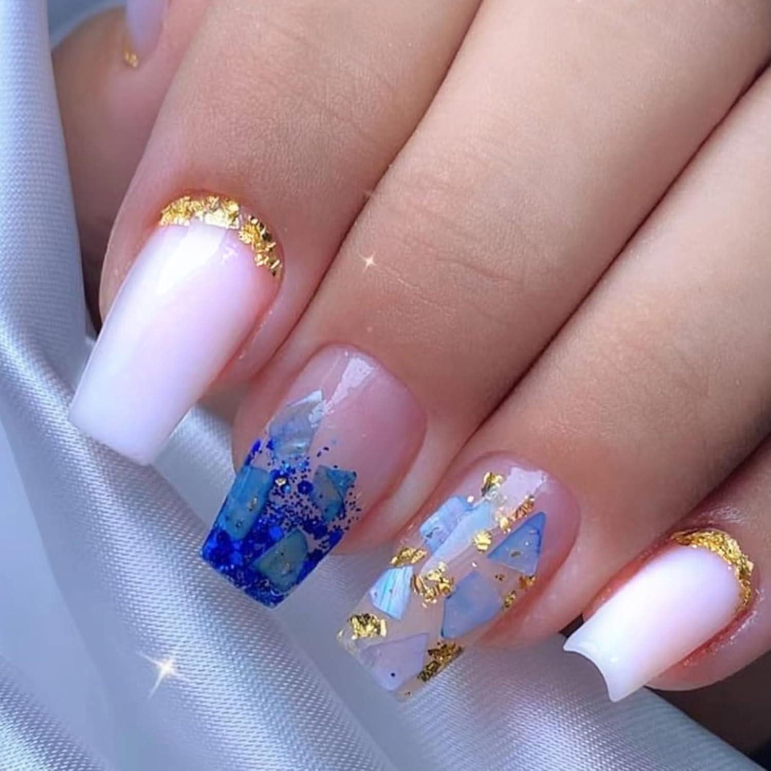 LuxusKollektion Kunstfingernägel 24er Pack Acryl Nägel Blau Glitzer Press on Nail Set für Frauen