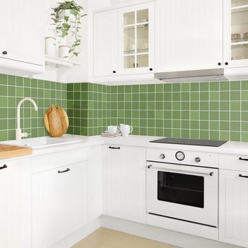 Bilderdepot24 Küchenrückwand grün dekor einfarbig Fliesenoptik Mosaik Fliesen Grün, (1-tlg., Nischenrückwand - für Fliesenspiegel ohne Bohren - matt), Spritzschutz Rückwand Küche Herd - Folie selbstklebend versch. Größen