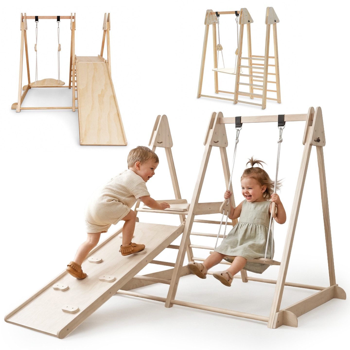 Mamabrum Spielcenter Mamabrum Indoor Spielplatz Holz mit Rutsche Schaukel Kletterwand