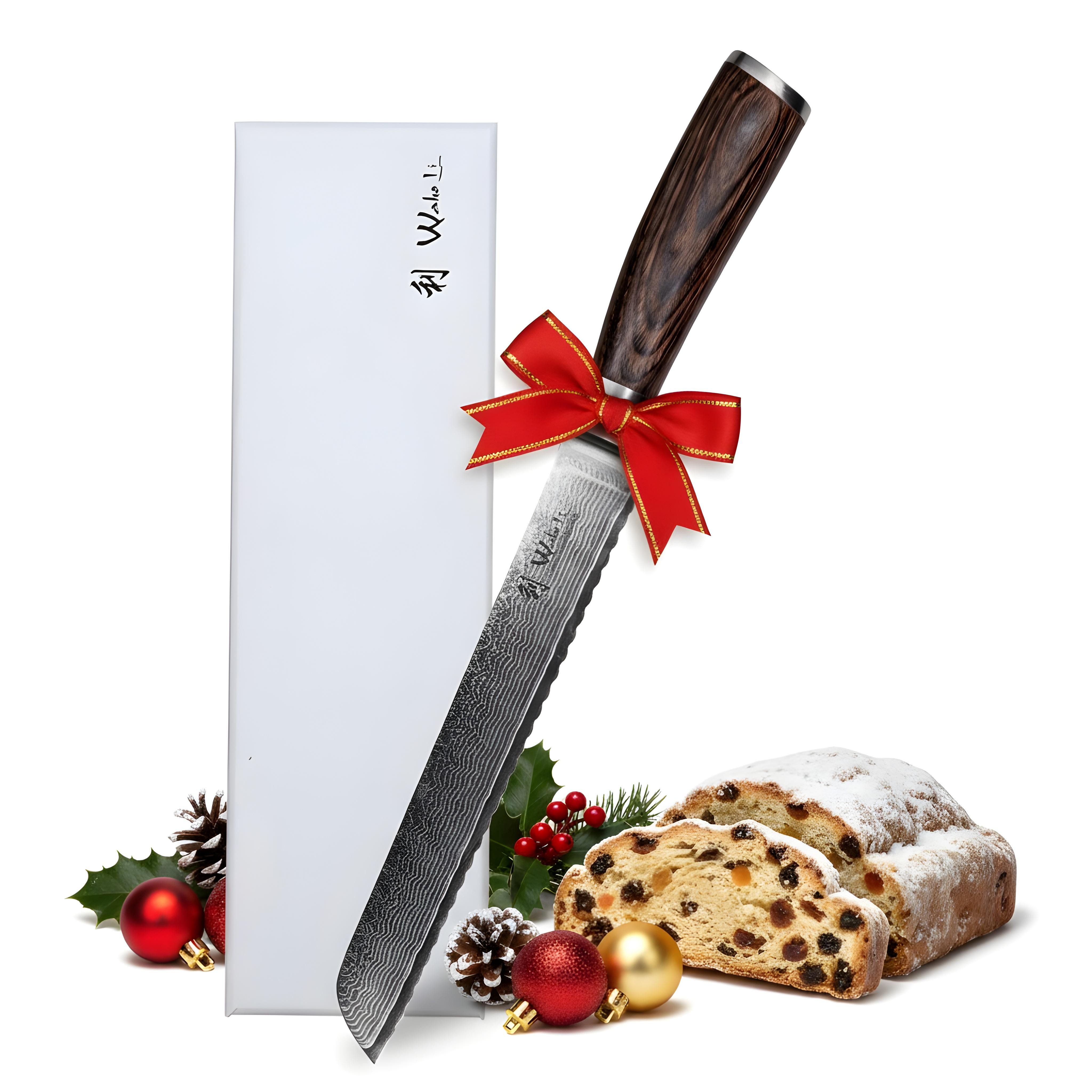 Wakoli Brotmesser EDIB Damastmesser I Küchenmesser Kochmesser I 20cm Wellenschliffklinge, VG10 Kern, 67 Lagen Damaststahl, Pakkaholzgriff, inkl. Geschenkbox