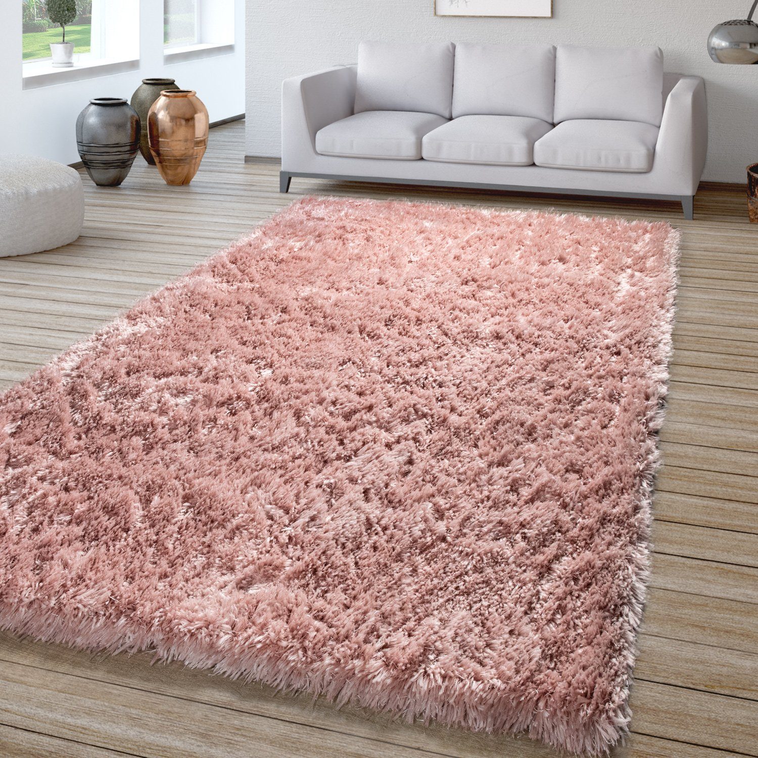 Hochflor-Teppich Wohnzimmer Hochflor Teppich Shaggy Soft, TT Home, rechteckig, Höhe: 64 mm