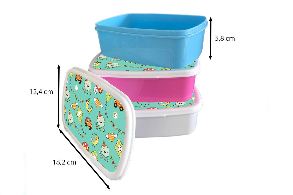 Kunststoff, Brotdose, für Kinder - Jungs Erwachsene, Mädchen und MuchoWow weiß Kinder Auto Lunchbox für Vogel, Brotbox - und (2-tlg), Muster -