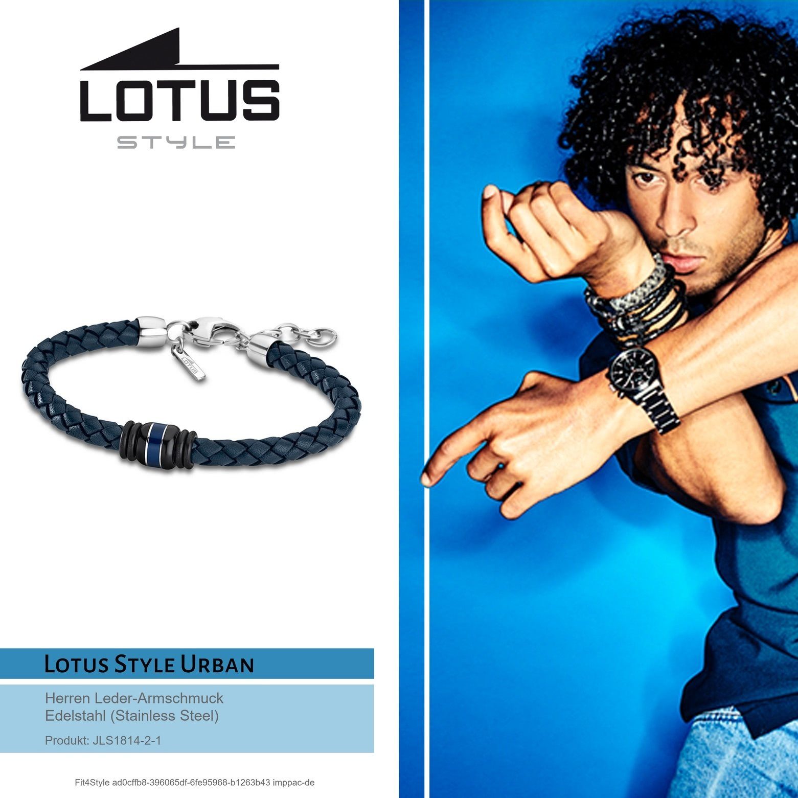 Urban Style Armband Style Edelstahl Armband Lotus Lotus (Stainless aus (Armband), für blau Steel), Echtleder Herren