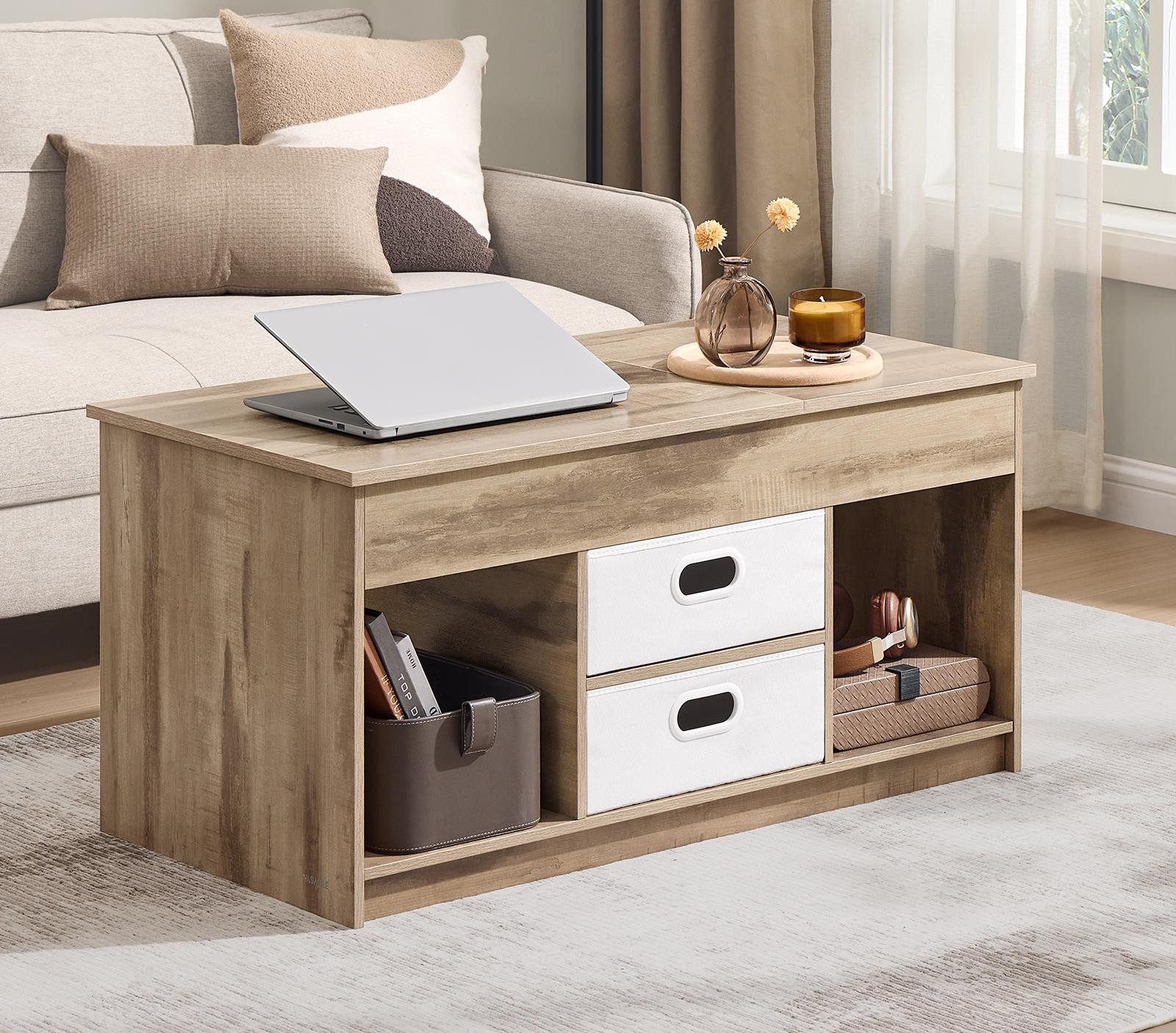 VASAGLE Couchtisch, Wohnzimmertisch, multifunktionaler Esstisch, viel Stauraum