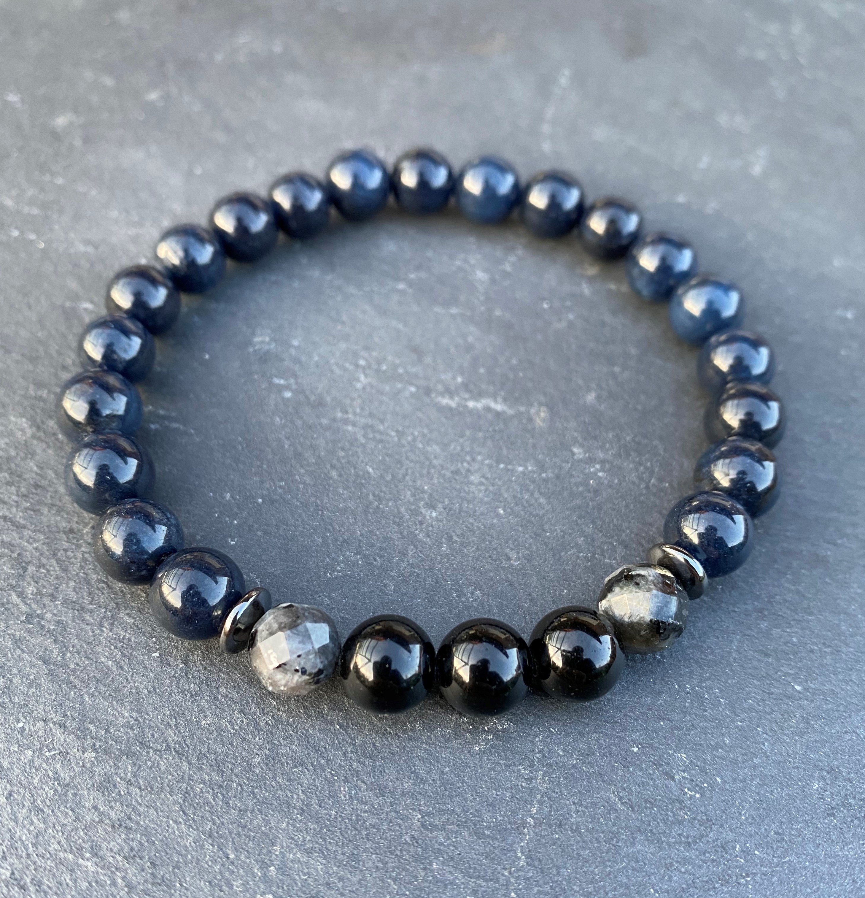 Obsidian Lapislazuli, NAHLE und Naturstein Larvikit mit Lapislazuli Armband Perlenarmband