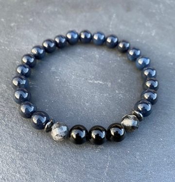 NAHLE Armband Naturstein Perlenarmband Lapislazuli, mit Lapislazuli Larvikit und Obsidian