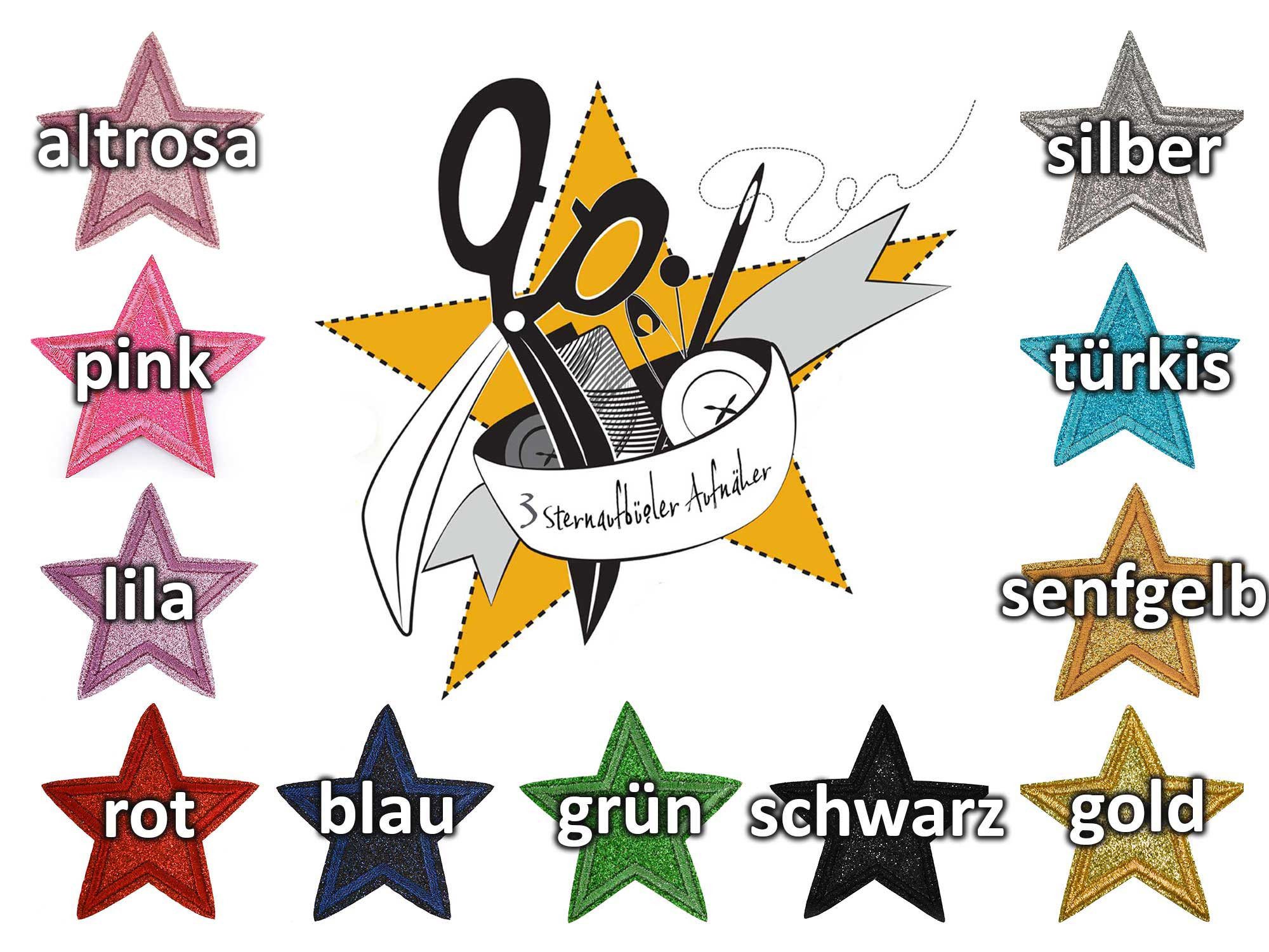 maDDma Aufnäher 3 Glitzer Stern Aufbügler 65mm Aufnäher Applikationen, Polyester, Polyethylen Schicht, (3 er Paket, 1-tlg), altrosa