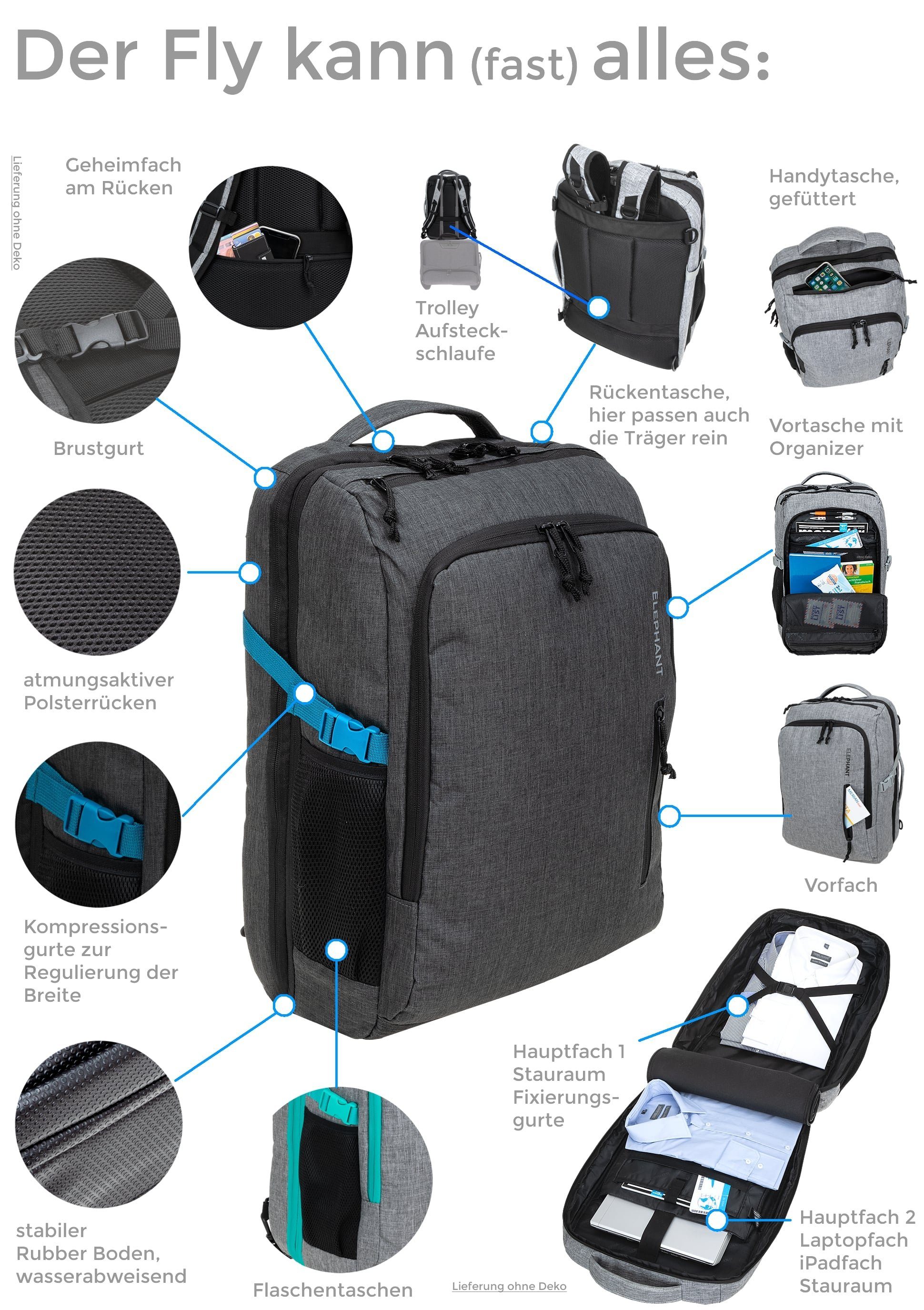 ELEPHANT Reiserucksack Flugzeug Handgepäck Fly Legends 12900, Kabinengepäck IATA Koffer-Rucksack Laptoprucksack Large