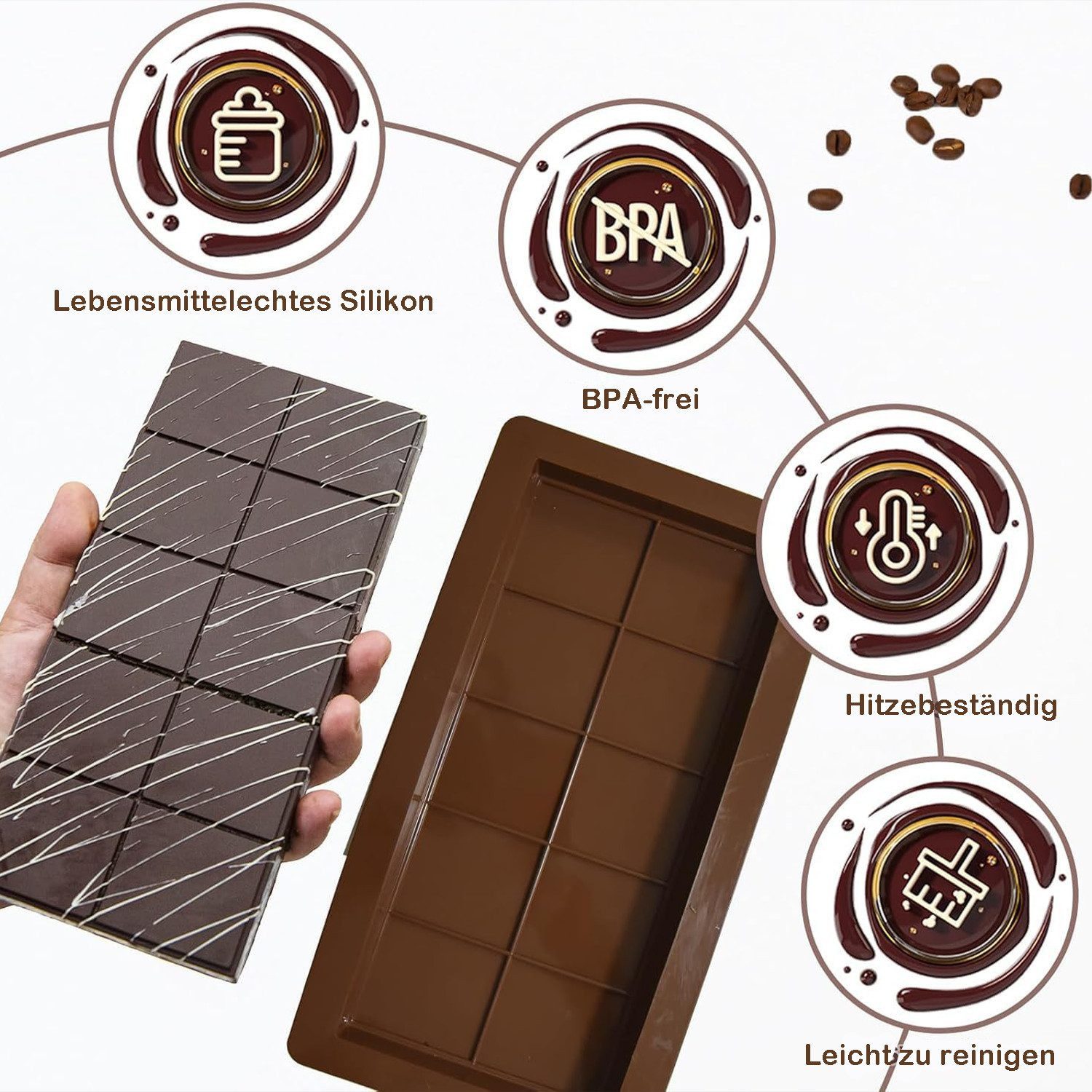 ANYSUN Schokoladenform Tief Silikon Schokolade Form 4 Stück Silikonform, (Set 4-tlg), Extra Tief Schokoladen Form für Schokolade Praline Süßigkeiten