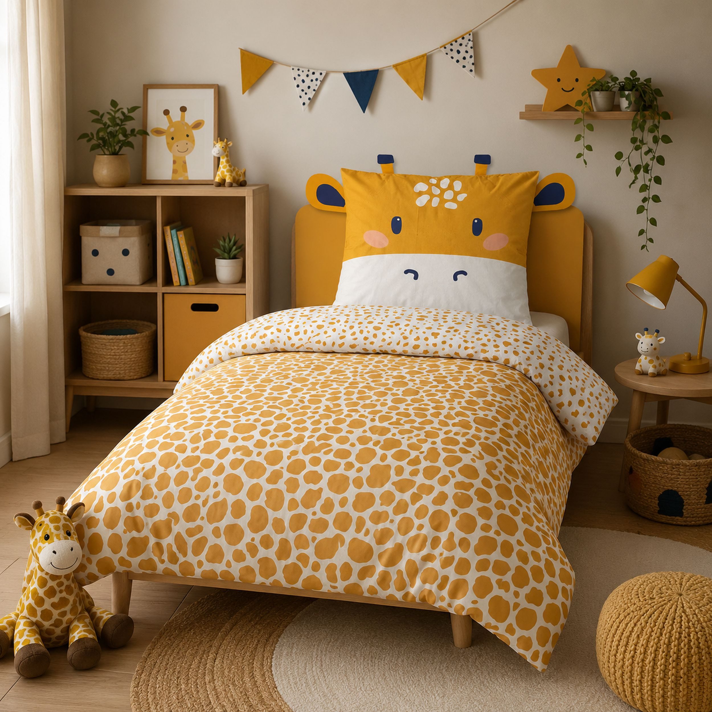Familando Kinderbettwäsche Happy Giraffe 135x200 80x80 cm Bettwäsche mit Ohren, Renforcé, 2 teilig, mit liebevollem Motiv & süßen Details für Mädchen und Jungen