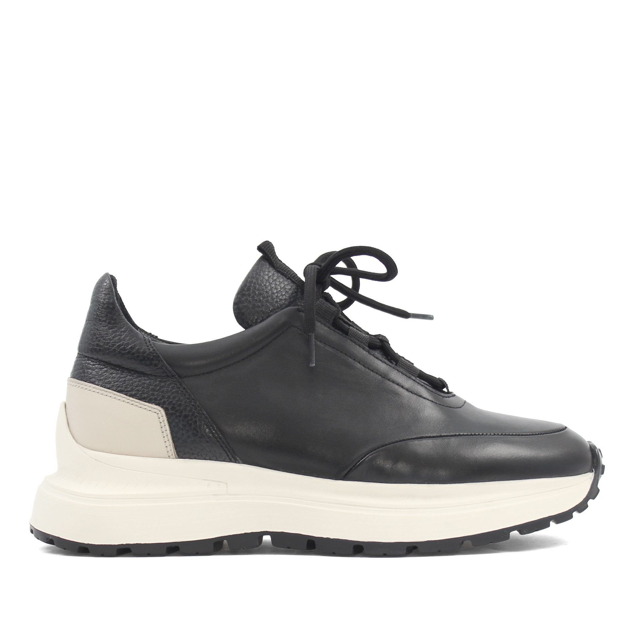 Celal Gültekin Low-Top Freizeit Schnürschuh Business-Casual Herren Sneaker Glattleder, Zweifarbig, Business-Casual, Schwarz/Beige, 43