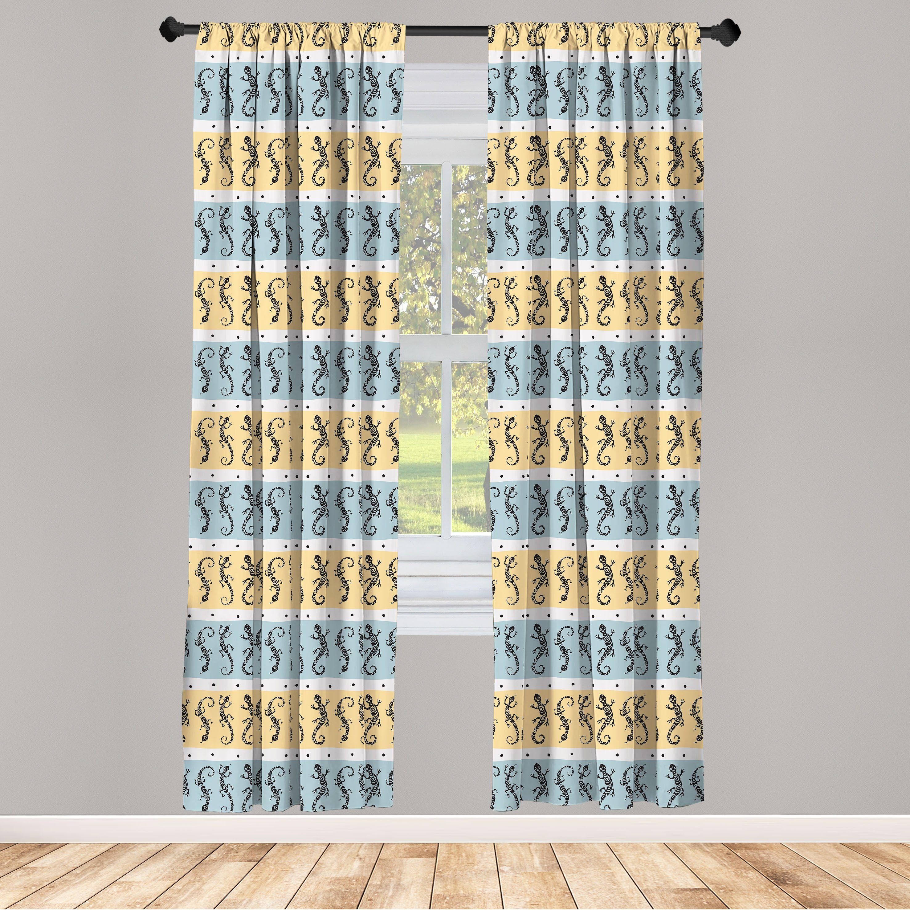 Gardine Vorhang für Wohnzimmer Schlafzimmer Dekor, Abakuhaus, Microfaser, Gecko Lizards mit Wirbel-Punkte