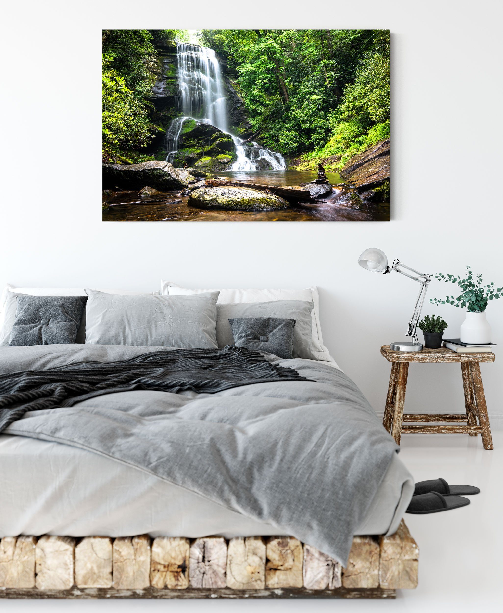 Wasserfall, fertig (1 Wasserfall bespannt, Leinwandbild Zackenaufhänger Pixxprint inkl. Leinwandbild St),