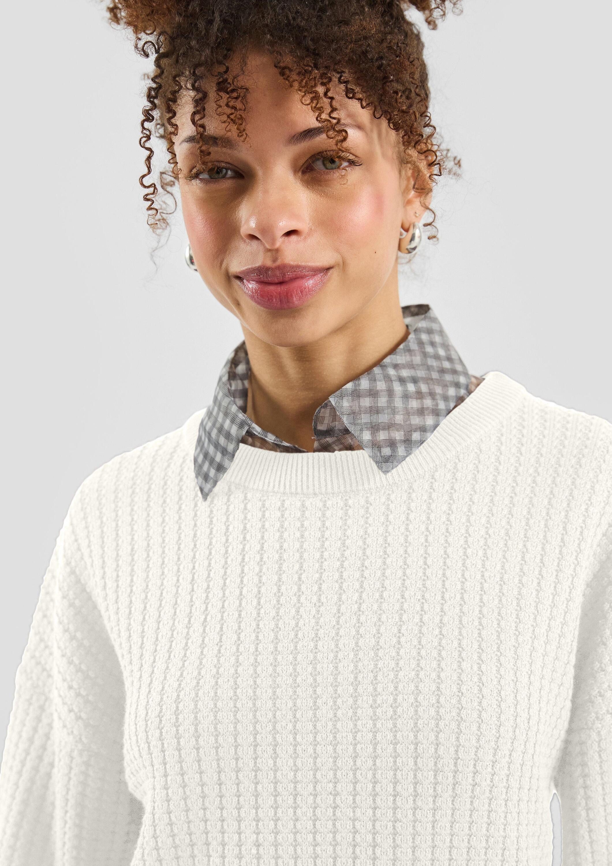 QS Longpullover Strickpullover Strukturierter Pullover