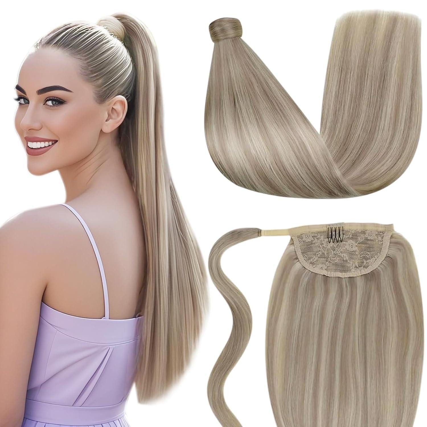 LuxusKollektion Echthaar-Extension Ponytail Extensions Echthaar Highlight Blond 70g 30cm 30 cm P-#p18 613