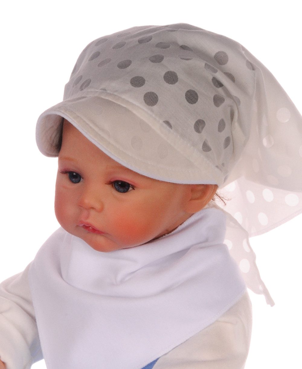 La Bortini Kopftuch Baby und Kinder Bandana Kopfbedeckung Dreieckstuch Sommer Mütze, leich, atmungsaktiv, ecry mit Tupfenmuster, Universelle Größe