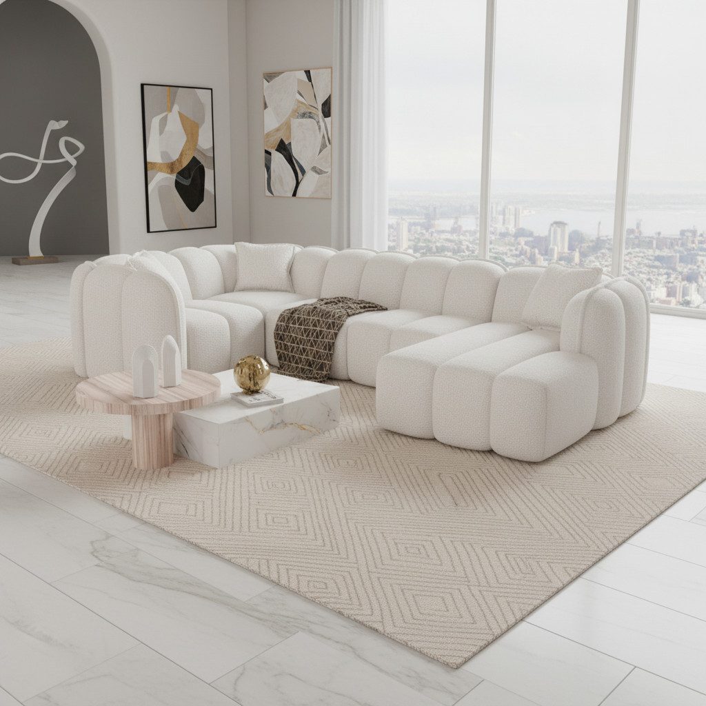 Divitorio Sofa Miramar U Form Couch, 6-Sitzer, Couch, Stoff, Bouclé Ausrichtung rechts