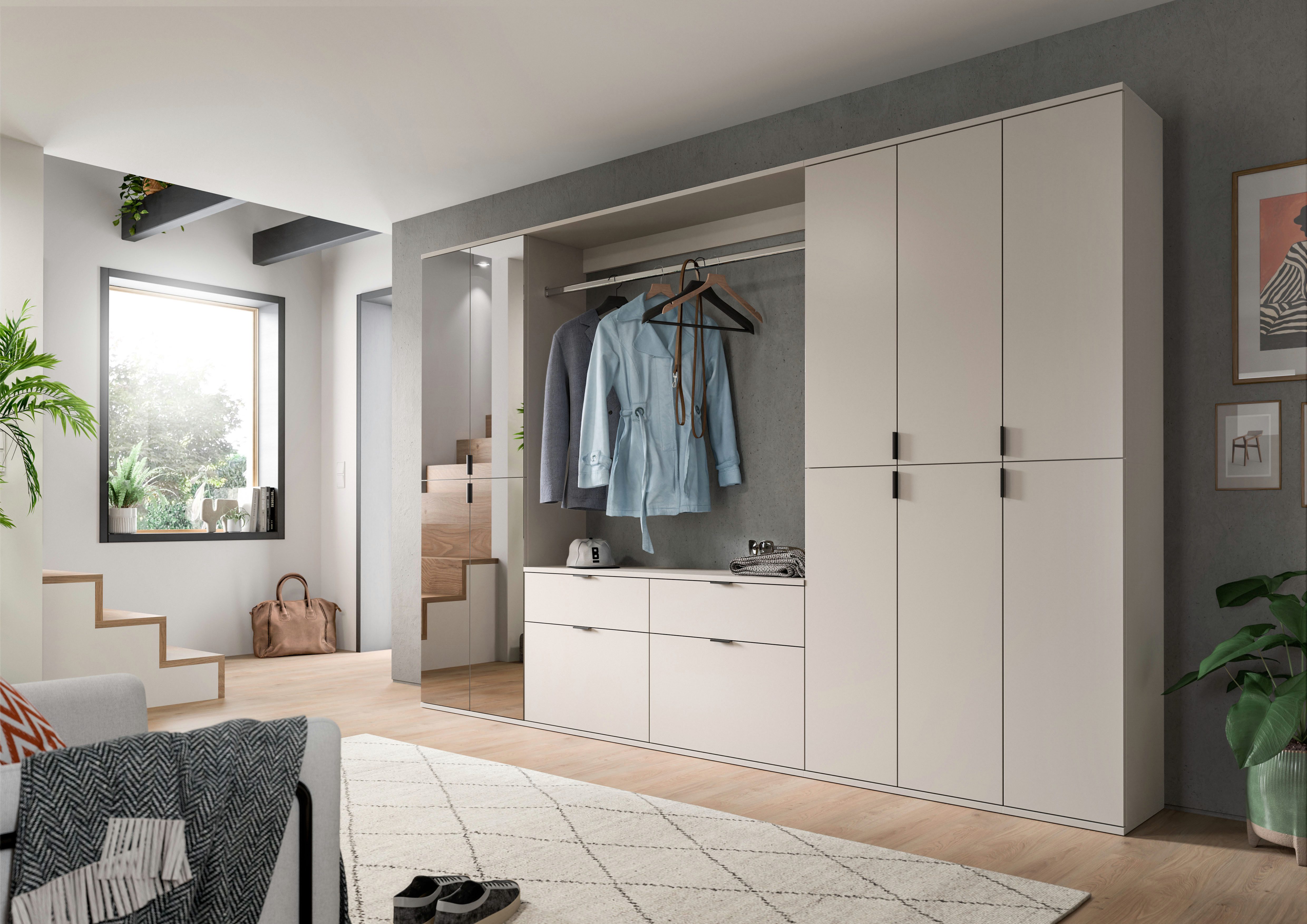 Home affaire Garderoben-Set TRONDHEIM, 6-teilig, Breite 273cm, individuell platzier- & erweiterbar, (Set, 5-St., bestehend aus: 3x Garderobenschrank & 3-tlgs. Zwischenbauelement), Garderobenschrank, Kleiderschrank, Schrankkombination, Garderobe