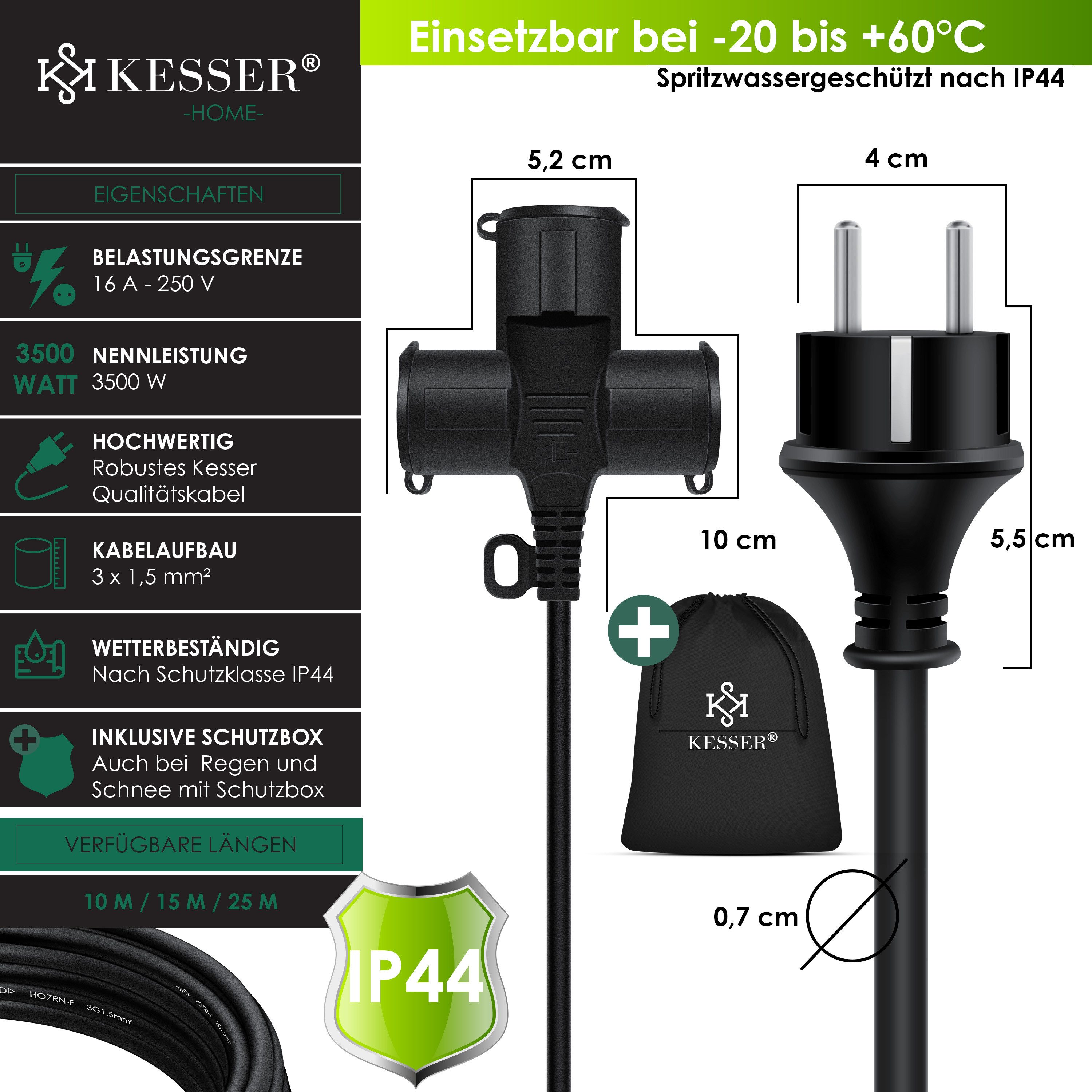 KESSER Verlängerungskabel, (15 cm), Verlängerungskabel mit Schutzkappe Outdoor für Innenbereich