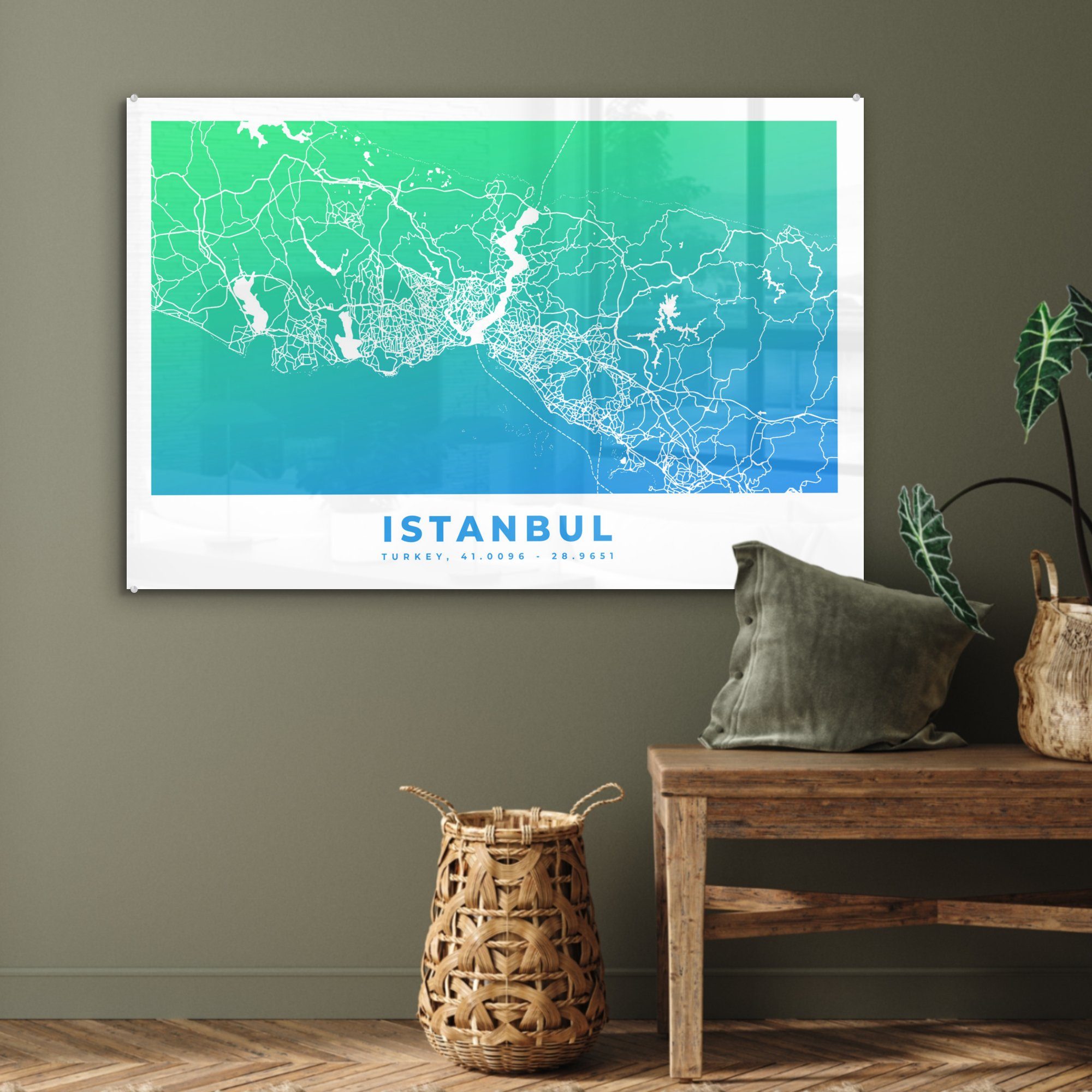 Acrylglasbilder Istanbul St), MuchoWow - Stadtplan, & (1 Wohnzimmer Türkei - Schlafzimmer Acrylglasbild