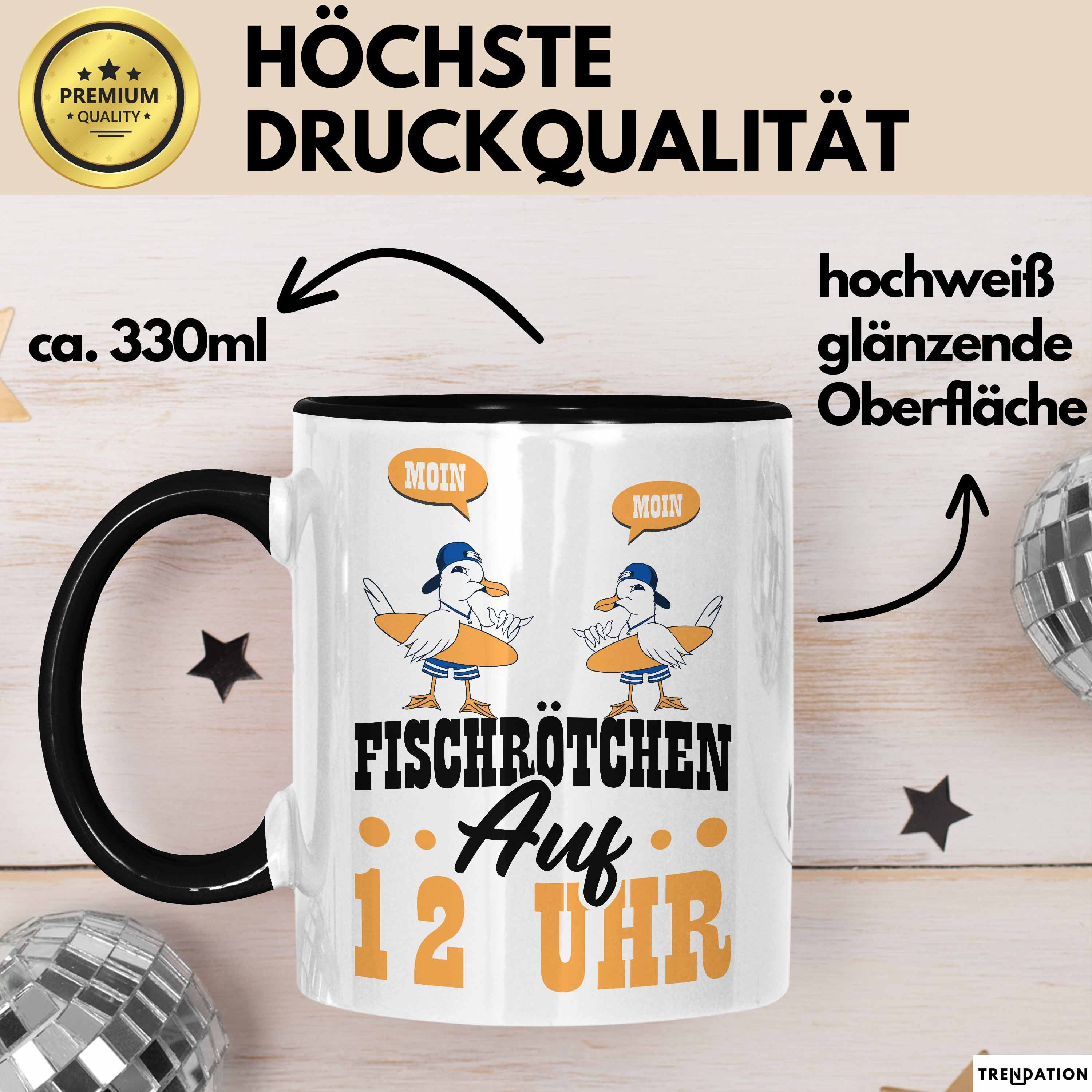 Trendation Tasse Moin Tasse Geschenk Norddeutschland Sylt Norderney Möwen Fischbrötchen