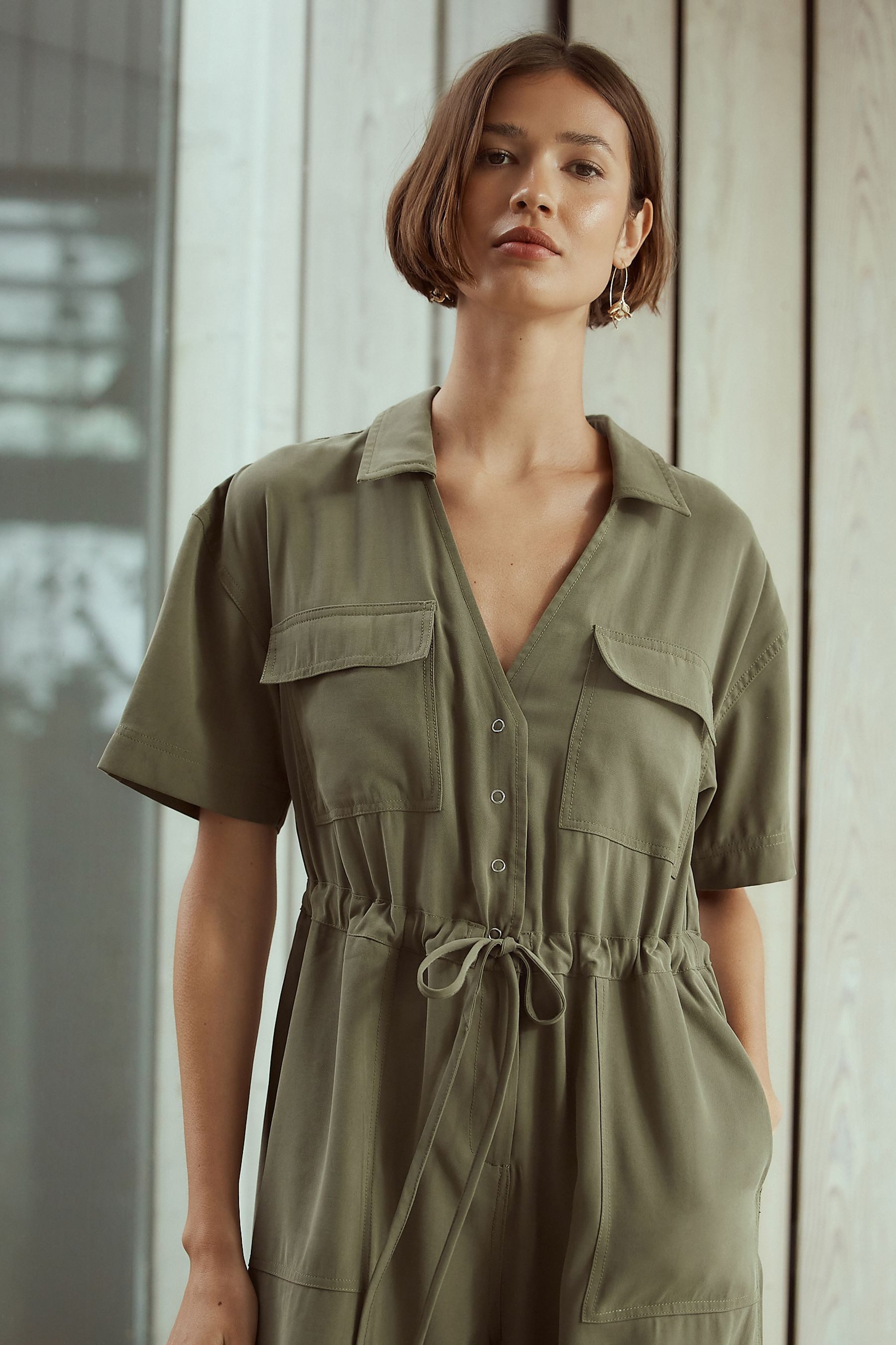Next Jumpsuit Kurzärmeliger Utility-Jumpsuit mit weitem Bein (1-tlg)