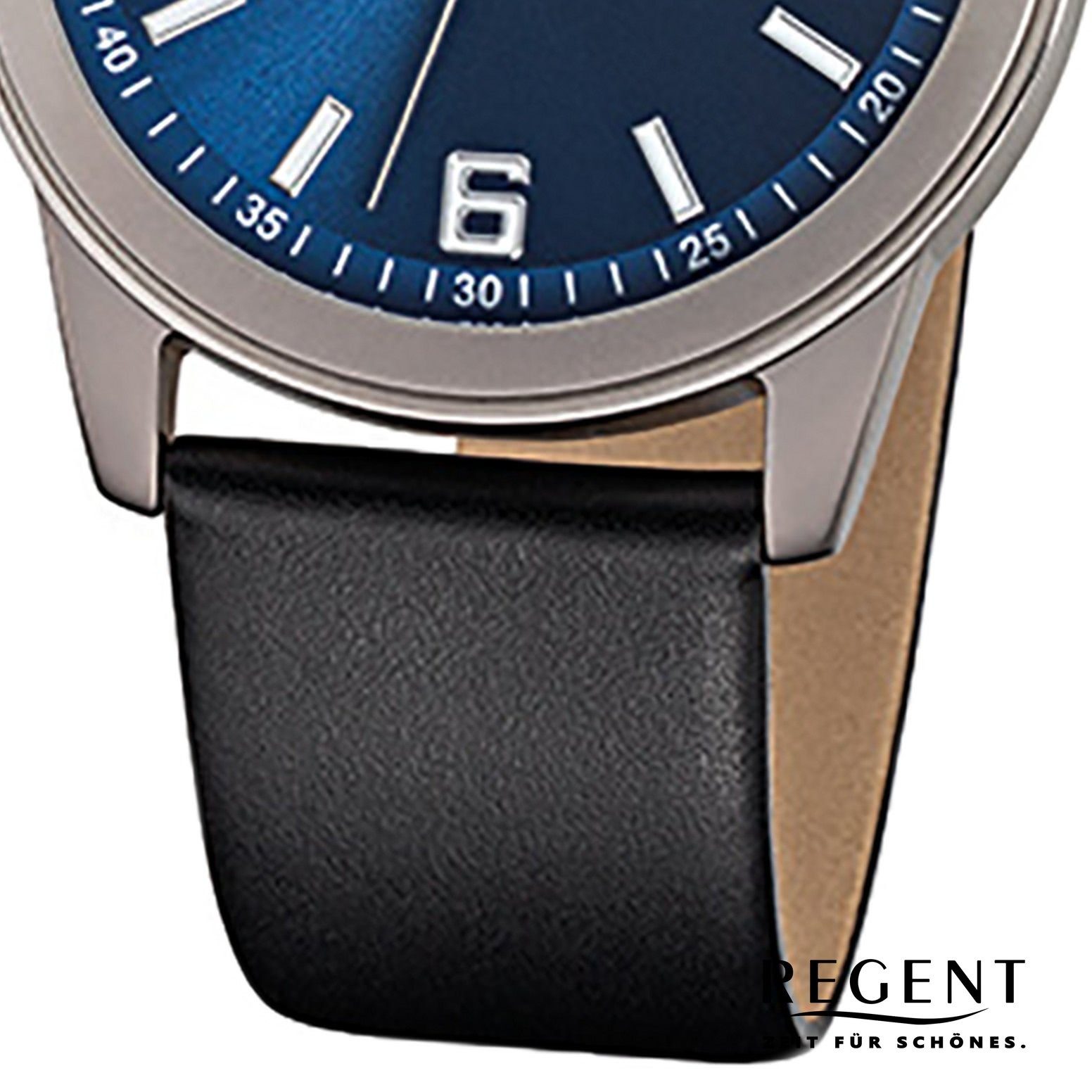 Regent 38mm), Herren-Armbanduhr schwarz rund, Herren Quarzuhr Analog, Lederarmband mittel Regent (ca. Armbanduhr