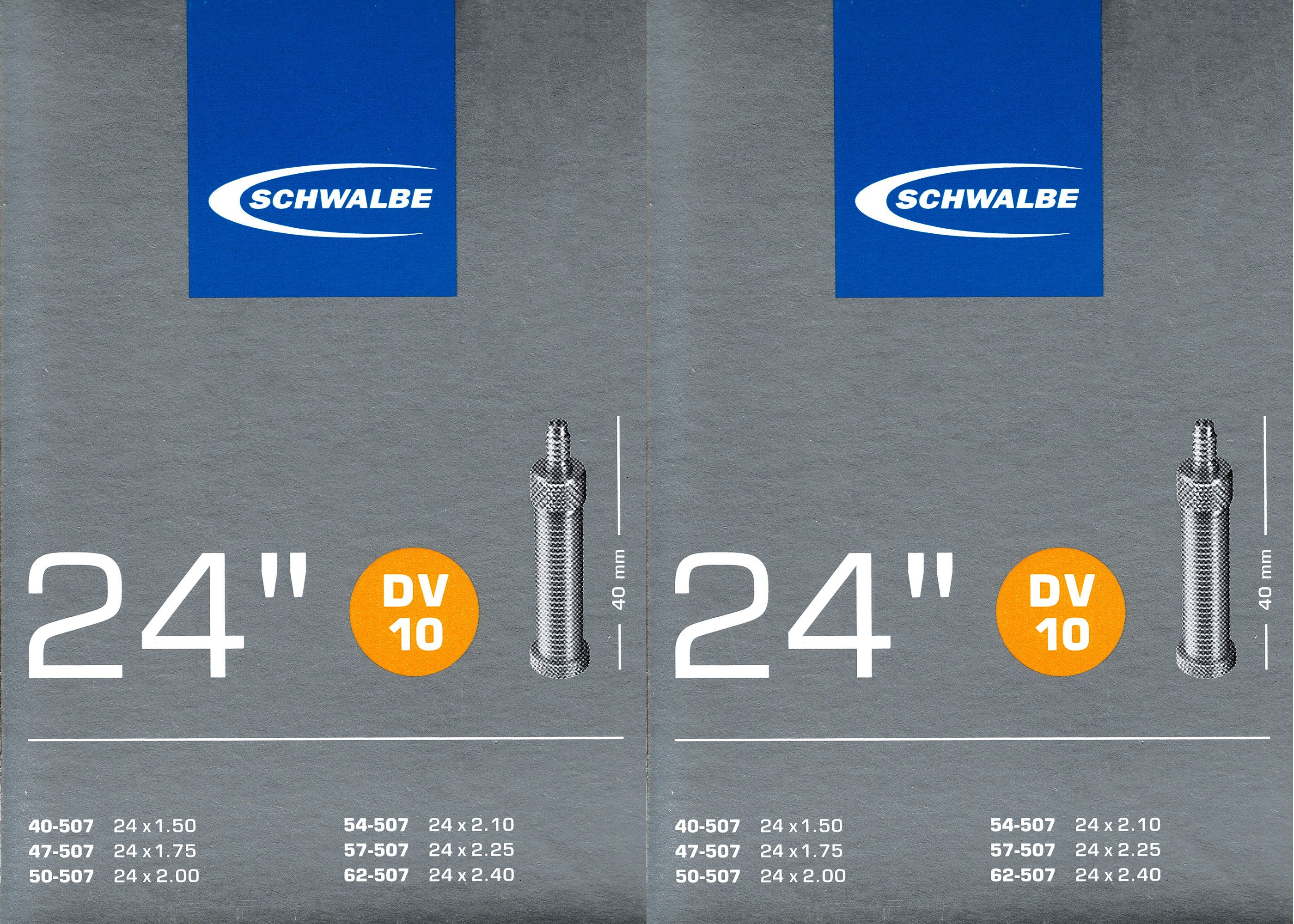 Fahrradschlauch 2x Schwalbe DV 10 Schlauch 24 Zoll 1.50 - 2.40 40/62-507
