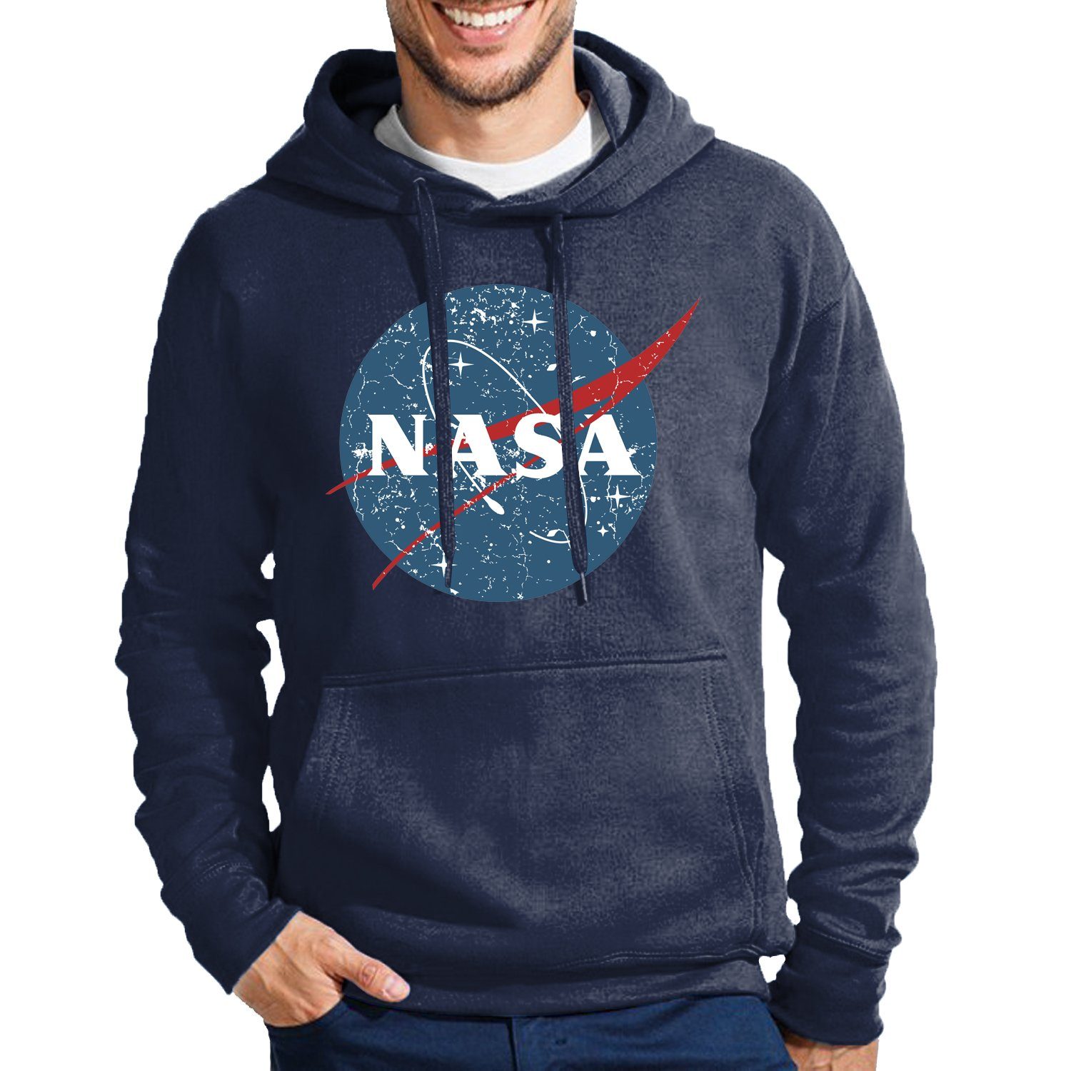 Blondie & Brownie Hoodie Herren Vintage NASA Galaxy Space Mars Elon X Mit Kapuze Navyblau