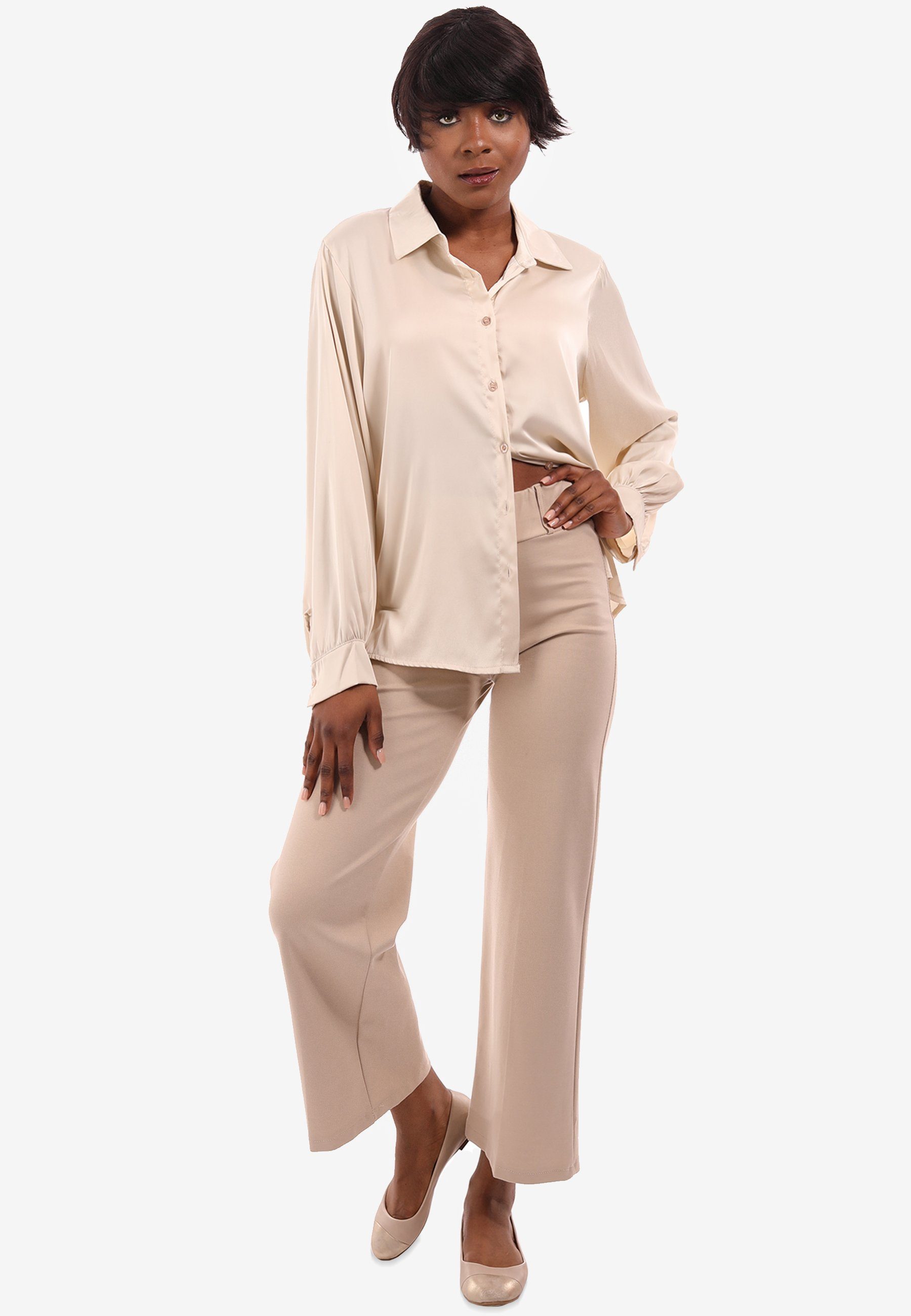 YC Fashion & Jerseyhose weitem mit beige Bund mit Bein elastischem Jerseyhose Style