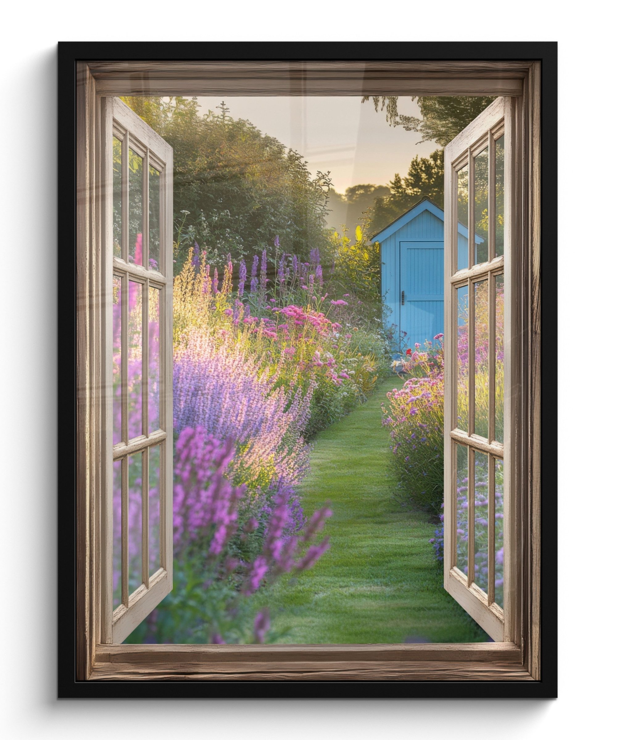 Poster Fensterblick - Blumen - Fenster - Natur