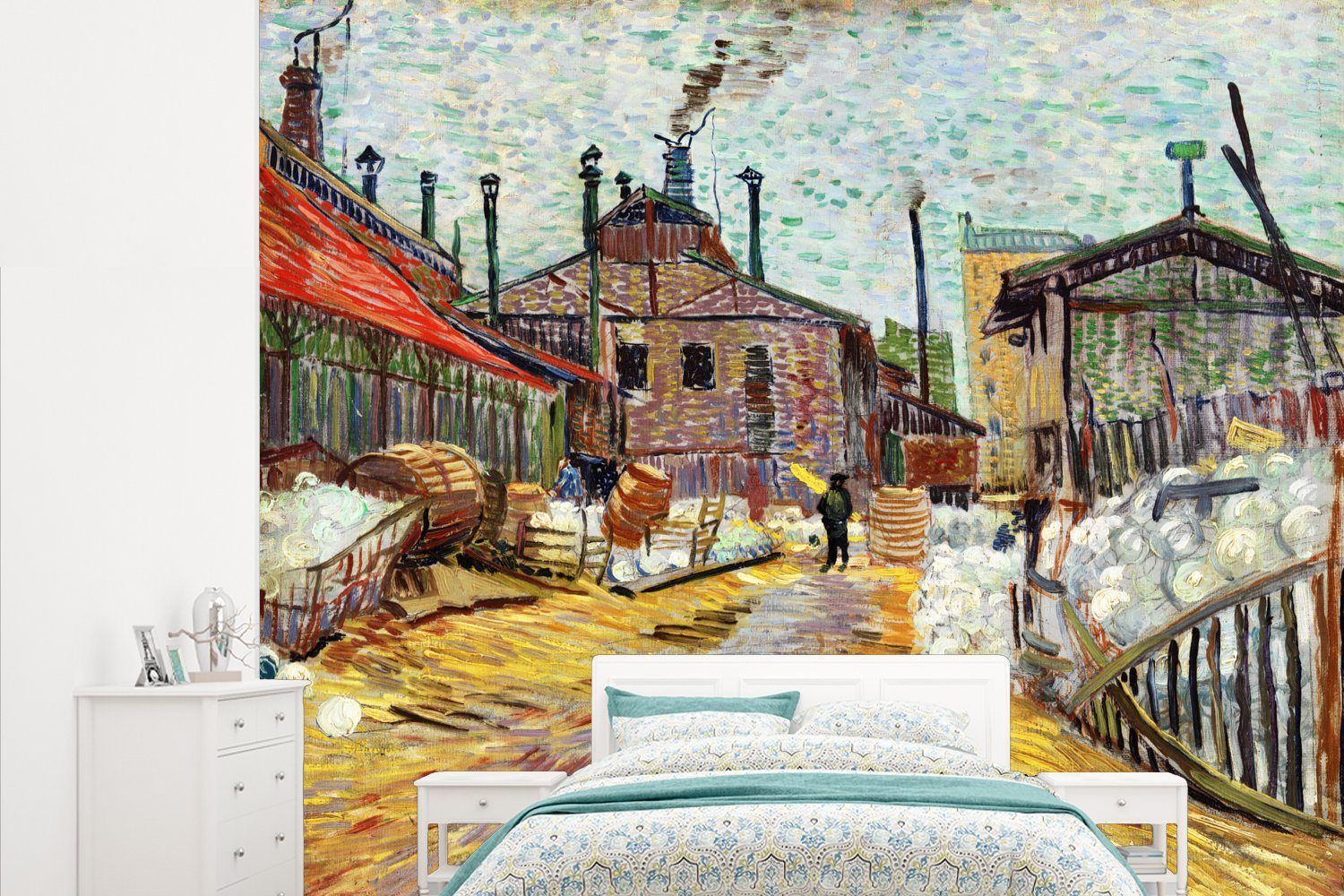 MuchoWow Fototapete Wohnzimmer Fabrik (5 St), Schlafzimmer van bedruckt, Vincent Matt, - Fototapete Die Gogh, Asnieres Vliestapete in Küche, für