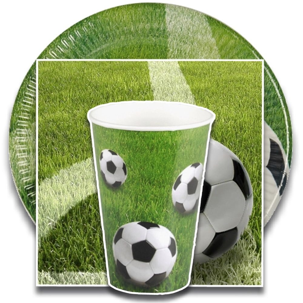 tradingbay24 Einwegteller Party-Set Fußball (60-teilig: Servietten, Teller, Becher)