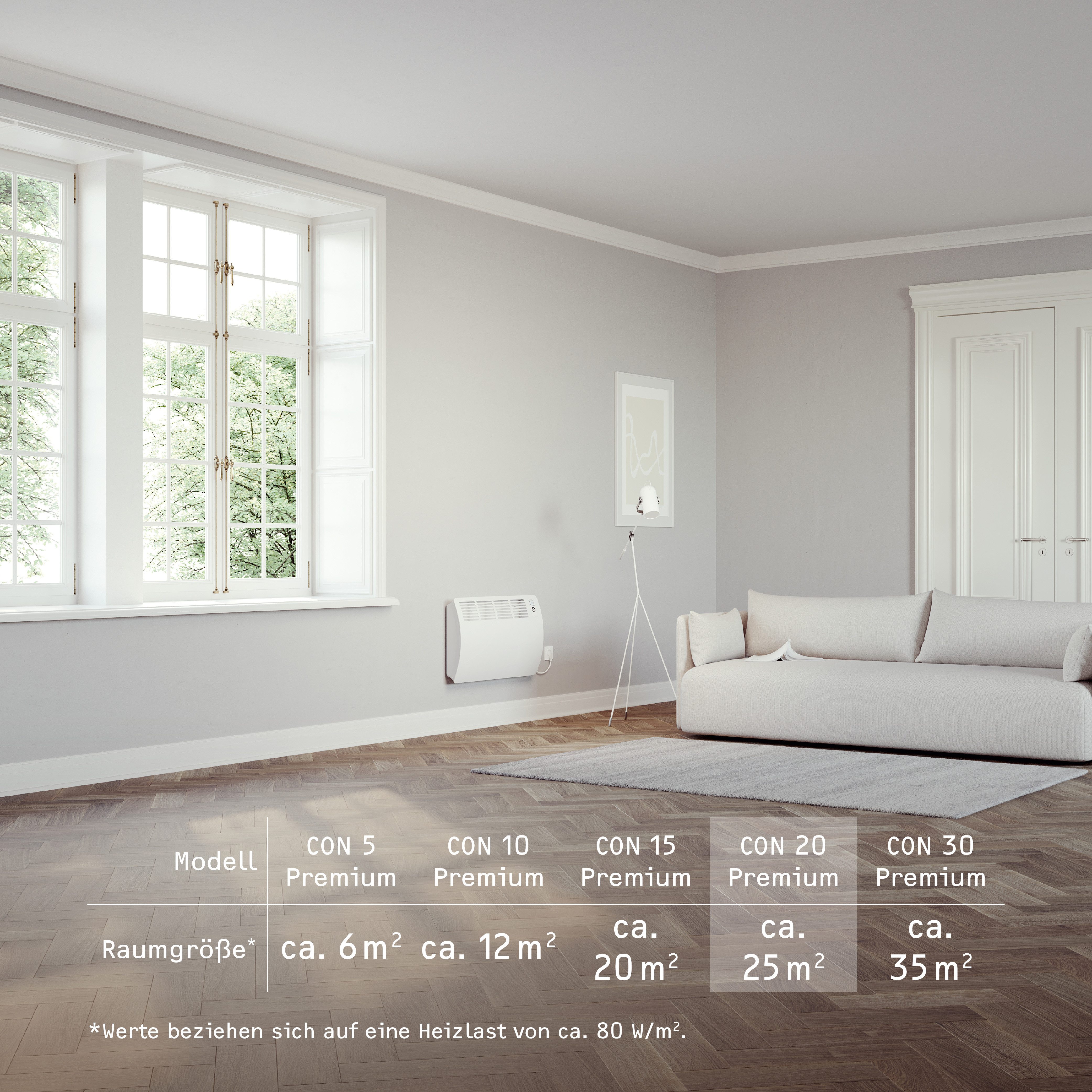 STIEBEL ELTRON Konvektor »CON 20 Premium«, Wandkonvektor, energiesparend, VDE geprüft, 2 kW, für ca. 25 m², LC-Display, Wochen-/120 Min-Kurzzeittimer, Silent Mode