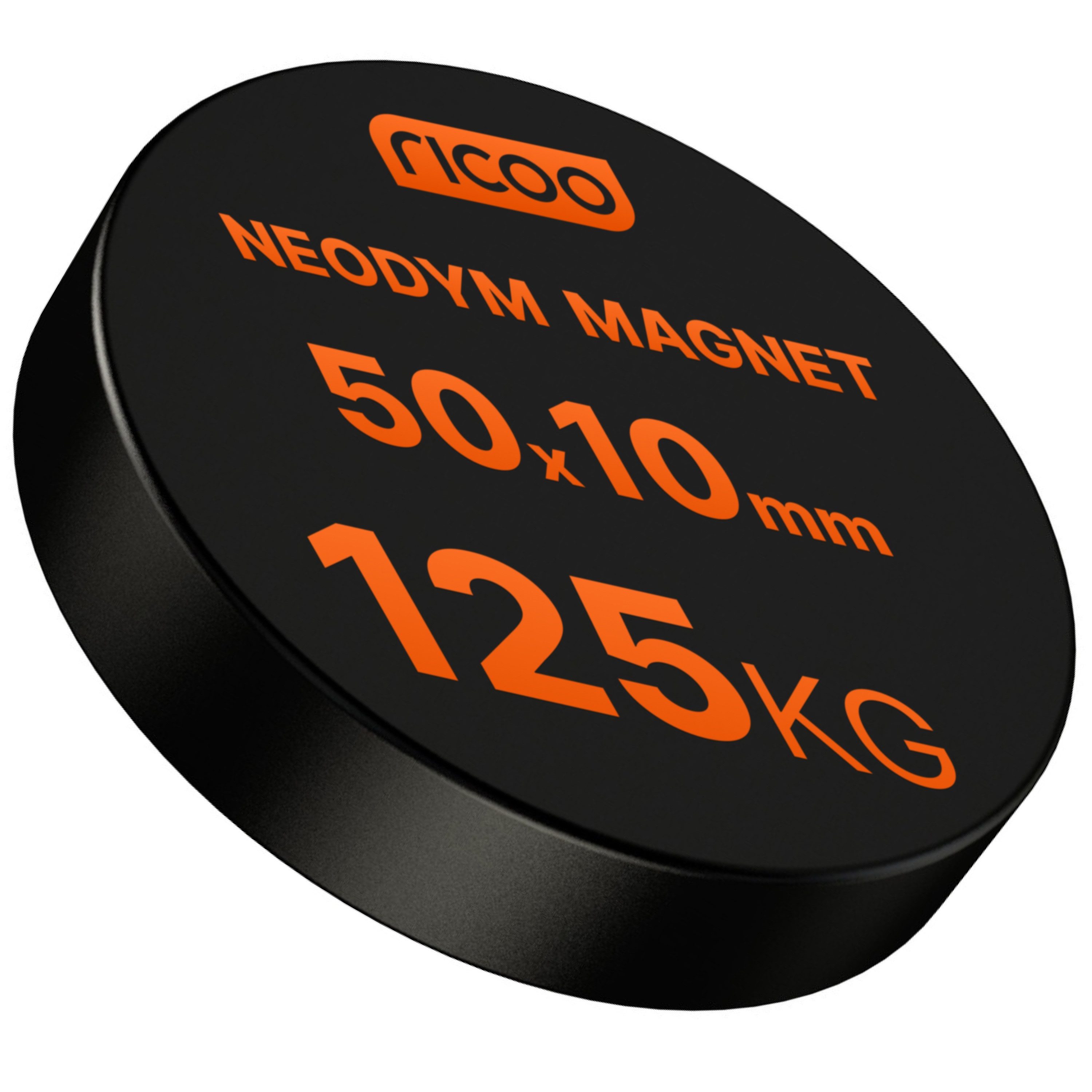 RICOO Magnet Neodym Magnet Extra Starke NEODYMMAGNET (1-St., Ø 50x10mm N45 rund Haftkraft bis 125Kg), Scheibenmagnet sehr starker Rundmagnet Scheibe Durchmesser 50mm