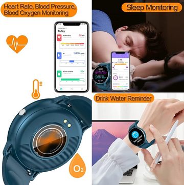 TEKMAGIC Schlafanalyse Smartwatch (1,28 Zoll, Android, iOS), Schrittzählermit Funktionen von Herzfrequenz, Blutdruck,Blutsauerstoff