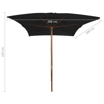 vidaXL Balkonsichtschutz Sonnenschirm mit Holzmast Schwarz 200x300 cm