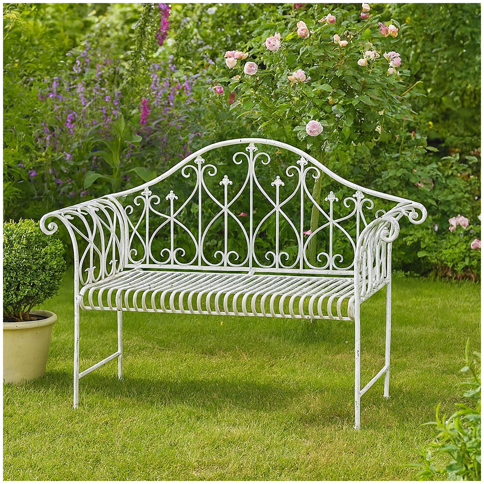 HTI-Living Gartenbank Metall Gartenbank Weiß romantisch nostalgisch (Stück, 1-St., 1 Gartenbank), Sitzbank Nostalgische Metallbank