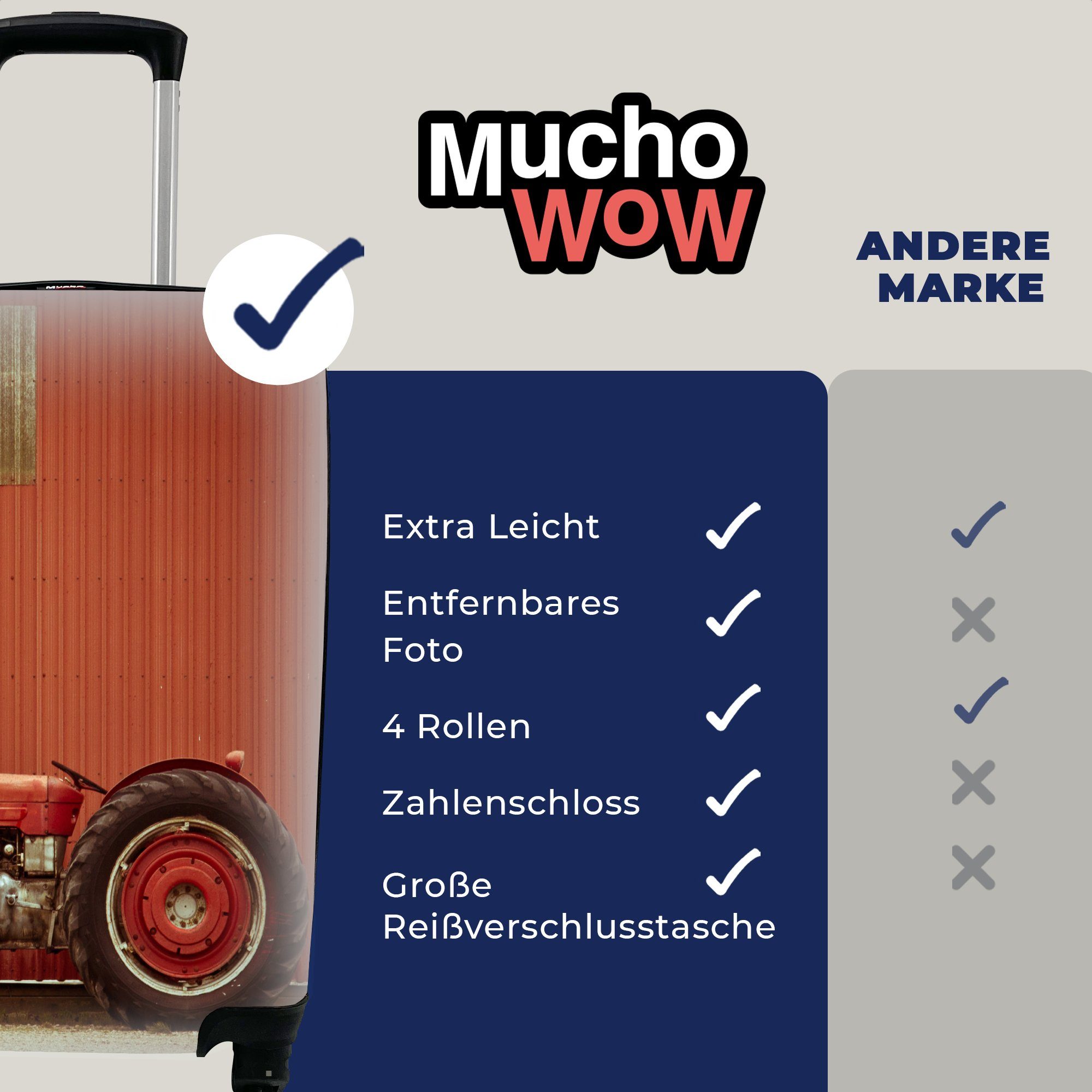 MuchoWow Handgepäckkoffer für Reisekoffer Rot 4 Bauernhof, Traktor Handgepäck mit - Reisetasche Scheune rollen, - Rollen, Trolley, Ferien, 