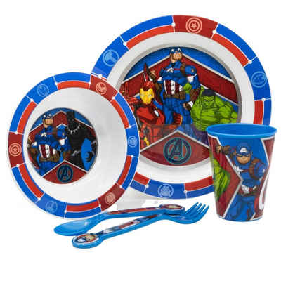 Tinisu Kindergeschirr-Set Marvel Avengers Plastik Geschirr Set 5-Teile Kunststoffset für Kinder, Kunststoff